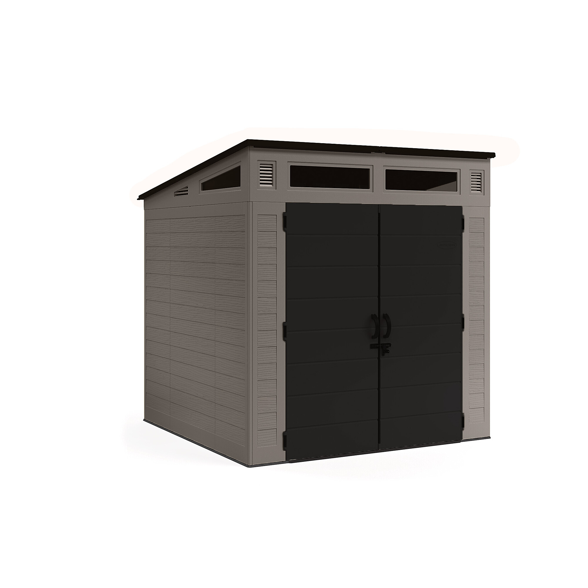 Suncast Modernist Storage Shed, 7ft. x 7ft., 317 Cu. Ft., Resin, Lockable Doors, Model# BMS7782D